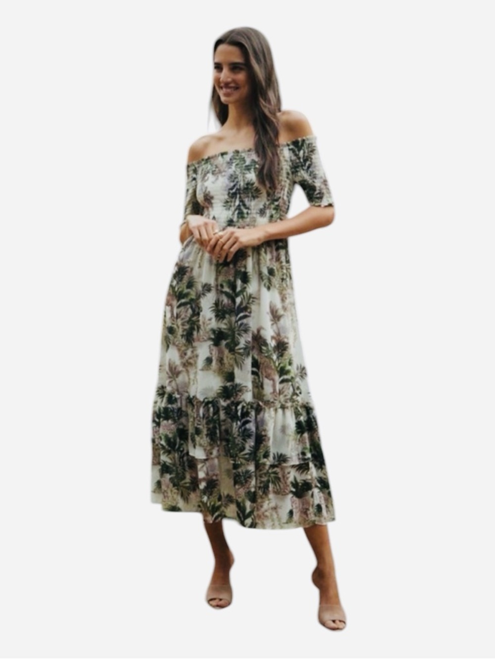 L’Agence Oriel Off-The-Shoulder Dress | Vintage Safari Jungle Print NWOT Size M